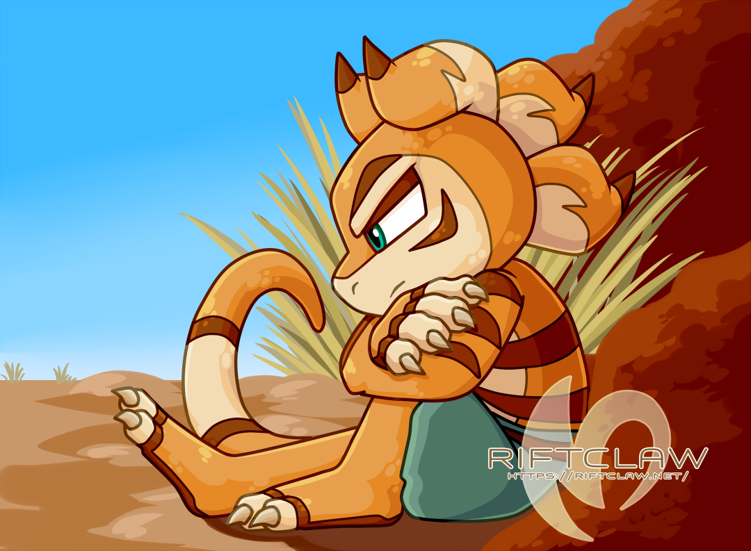 Muna, a young riftclaw, sulking.