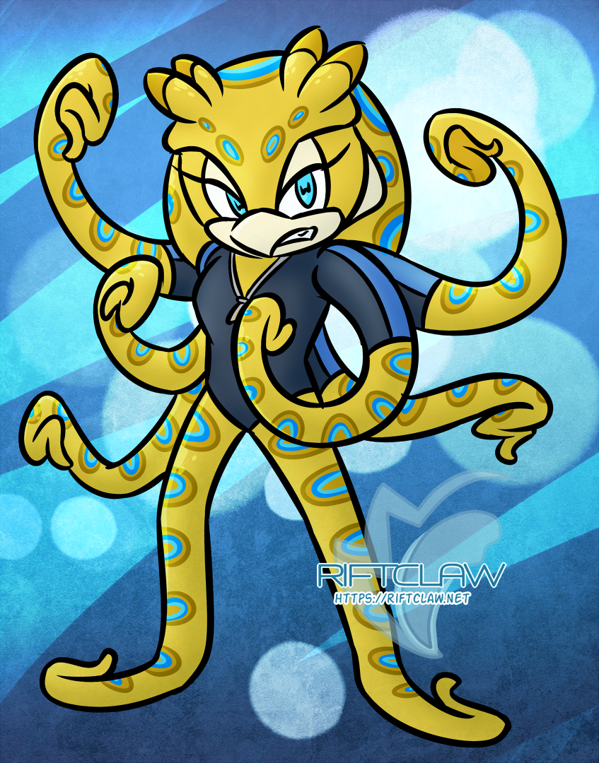 Neura Tokse, anthropomorphic blue-ringed octopus.