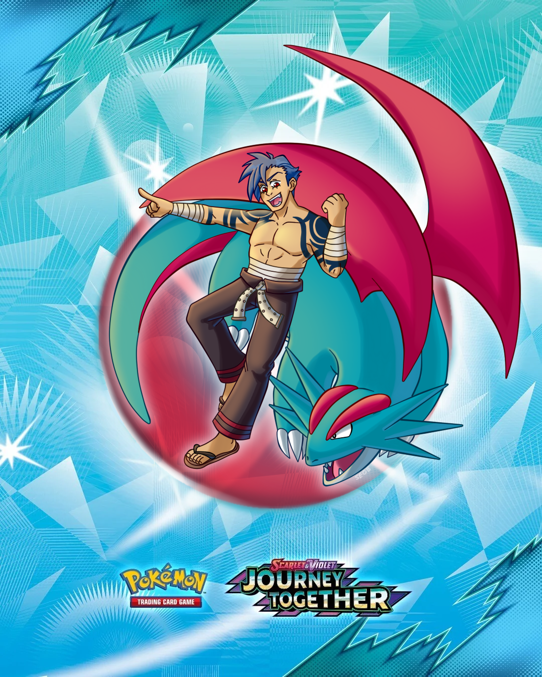 Kamina and his salamence, Gurren. Guest art by Sege!